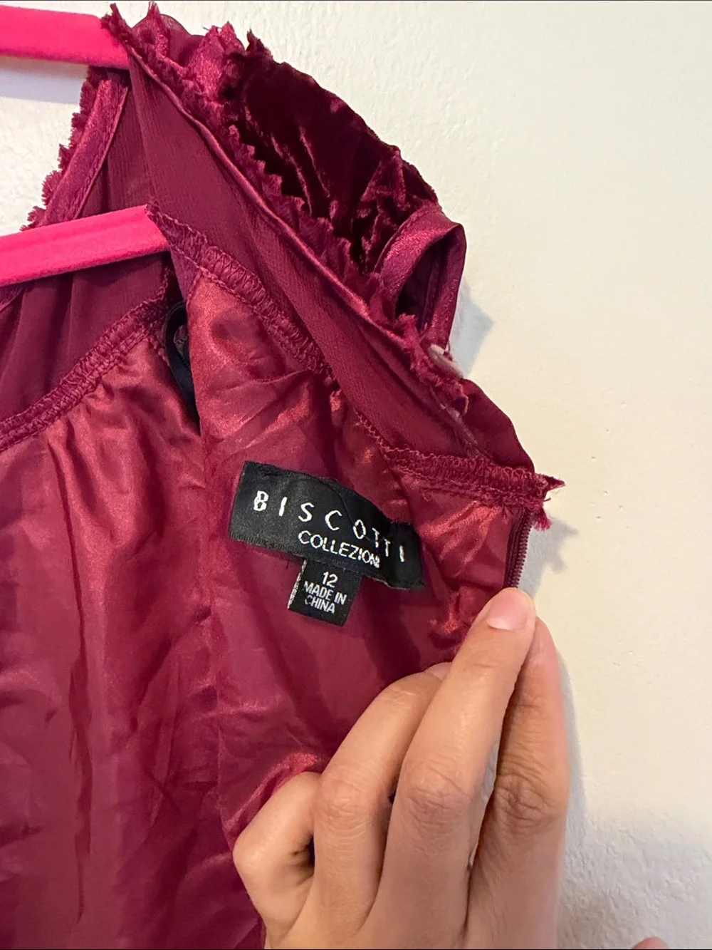 Biscotti Deep Wine Velvet and Chiffon Dress